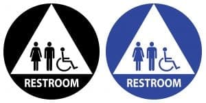 Blue and black all gender restroom sign